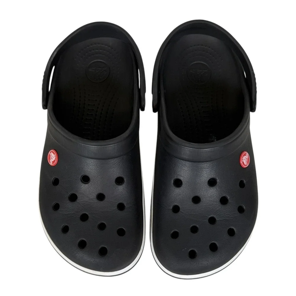 Crocs Crocband Clogs Black White Striped Midsole Mens 7 Womens 9 11016-001